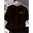 thumbnail image 1 of Boy'S Casual Short Sleeve T-Shirt - Black & White Simple , Soft & Comfortable, "Happy Face" Graphic Design, Perfect for Spring & Summer, Casual Attire, 1 of 6