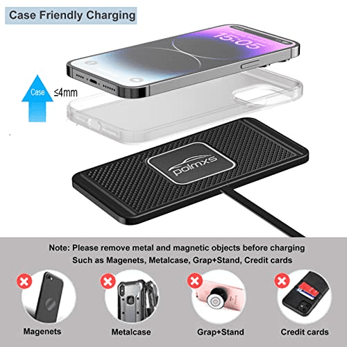 Saluqifa Wireless Charger Car Charging pad, 15W Fast Wireless Phone Charger Non Slip Cell Phone Flat Charging mat Compatible with iPhone 11/12/12/14/15 Galaxy S21/S22/S23/24 NOTE10 (30cm Cable)(C2Y)