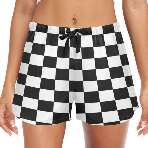 Women's Soft Sleep Shorts Relaxed Fit Lounge Pajama Bottoms Shorts for Women Pajama for Home and Comfort Black and White Check