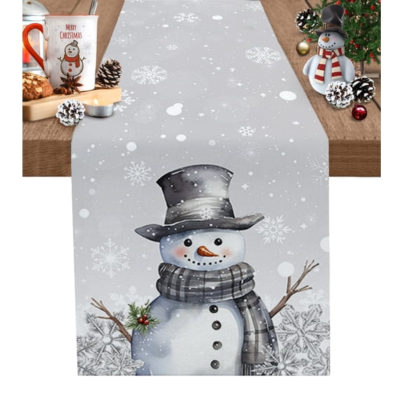 Grey Snowman Christmas Table Runner Xmas Berry Winter Snowflake Tablerunners 13 x 90 Inch, Table Decorations Tabletop Scarf for Summer Gathering Holiday Farmhouse Kitchen Dining Decor
