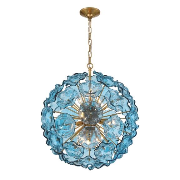 ESM-4006-AG-BL Crystorama Lighting Esme - 9 Light Pendant-25.25 Inch Tall and 22.5 Inch Wide-Aged Brass Finish-Blue Glass Color