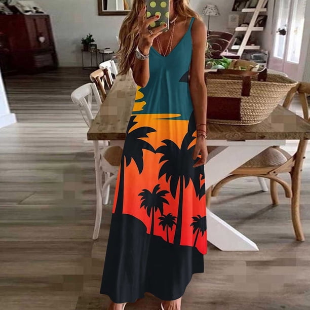Puntoco Vestidos Mujer Verano Moda Mujer Primavera/Verano Tirante Sin Espalda Vestido Impreso