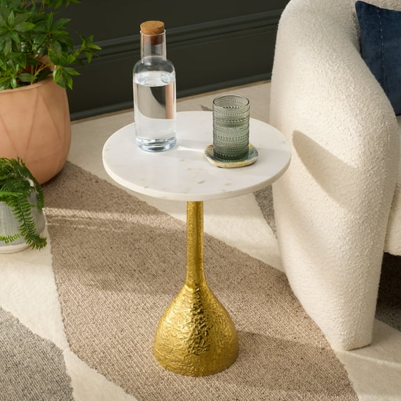 Safavieh Avanni Modern Metal Round End Table, Gold / White