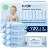 Wipemate Sensitive Baby Wipes, Plastic-Free, Made With 99% Water, Plant-Based Baby Wipes, Unscented & Hypoallergenic for Sensitive Skin, Sailor Stripes - 9 Flip-Top Packs (720 Count)