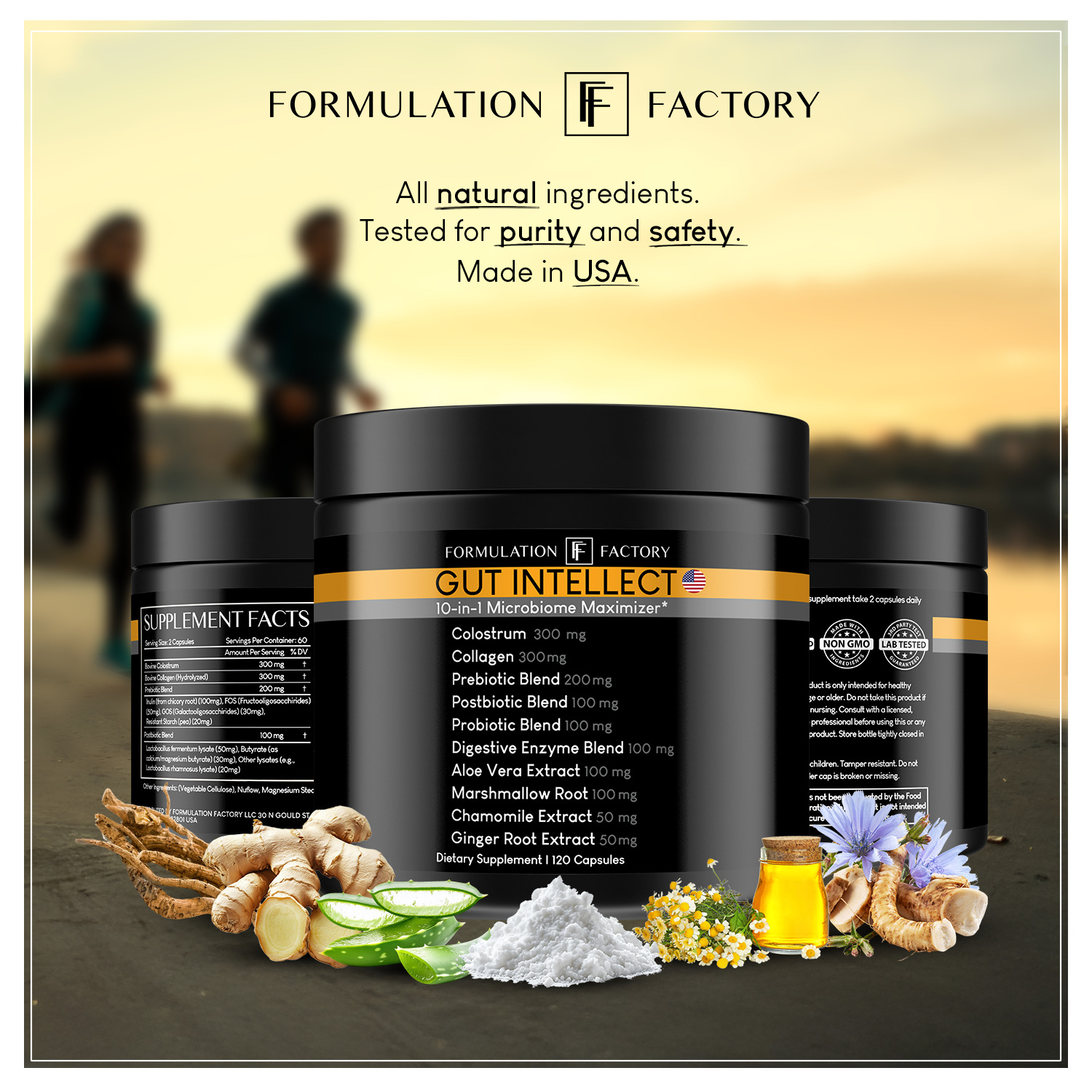 Formulation Factory Gut Intellect 10-in-1 Microbiome Maximizer Supplement, 2-Month Supply, Colostrum Collagen Prebiotic Postbiotic Probiotic Blends Aloe Vera Chamomile Extracts