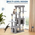 thumbnail image 3 of Heavy Duty 61" Multi-Level Cat Tree Tower for Large Indoor Cats & Maine Coons, Modern Sturdy Design,Robust Natural Sisal Scratching Posts, Stable Activity Center with Interactive Toys - Light Gray, 3 of 9