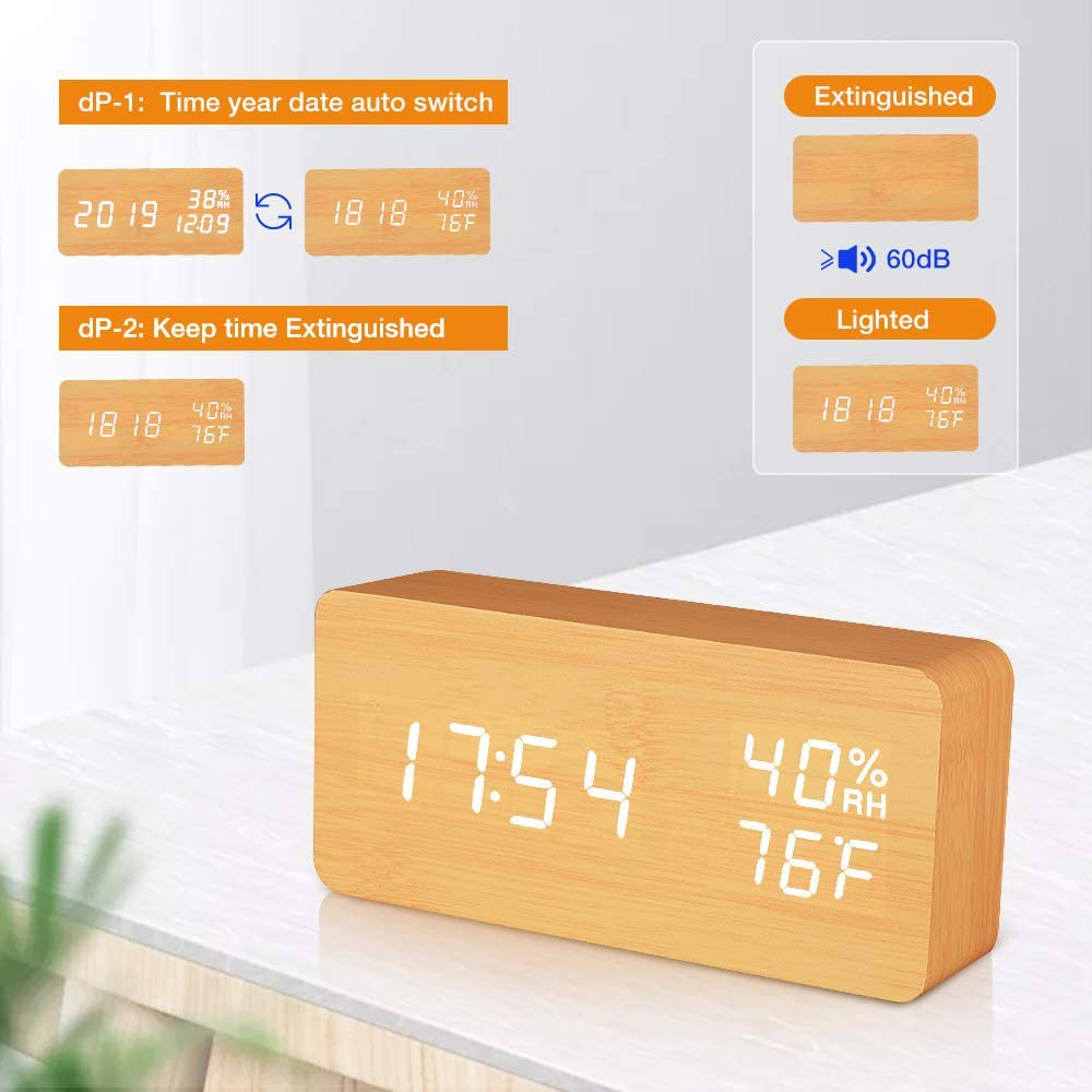 Zionor Alarm Clock Digital Alarm Clock For Bedrooms Wooden Desk Clock With Voice Control Adjustable Brightness 3 Alarm Settings Bedside Alarm Clocks Wood Walmart Canada