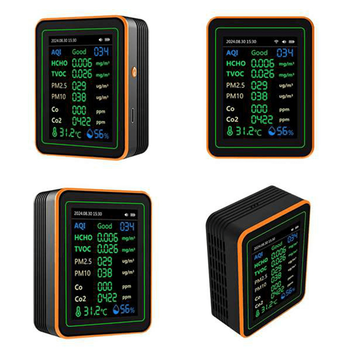 Air Quality Detector 12 in 1 Air Quality Tester Temperature Humidity Meter CO/CO2/HCHO/TVOC//PM2.5/PM10 White,1 x 12 in 1 Air Quality Monitor 1 x Bracket,White