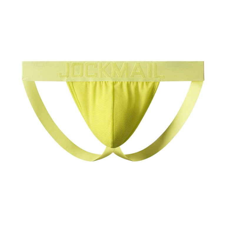 HAOTAGS Men's Sexy Low Waist Bondage Panties Low-waisted Breathable Thong  Regular Mens Briefs Underwear Men Pack Yellow Size L 