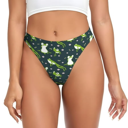 Qokaie Green Frogs Printed Women s Cotton Thong Underwear  Sexy Breathable Panties G-string-X-Small