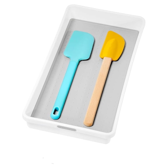 Plastic Storage Bins 15.5x6.6x2.1, White Organizer Bins with Non-Skid Feet, Stackable Closet Bins for Pantry, Kitchen, Garage, Shelf Organization