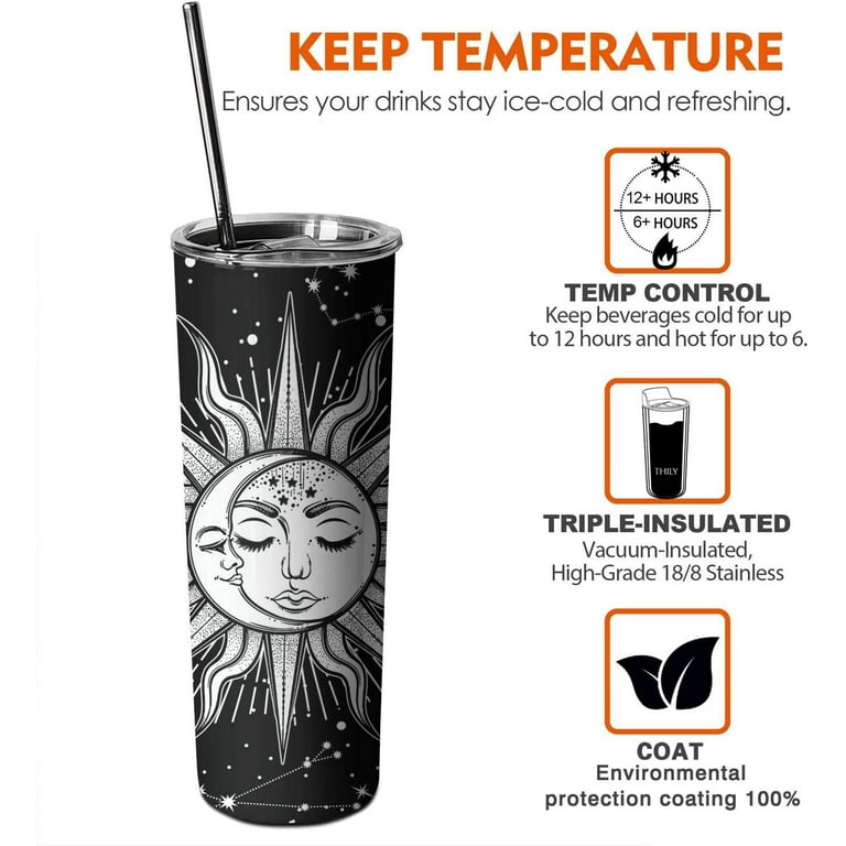 Goth Moon Tumbler with Lid and Straw, Sun and Moon Cup Gothic