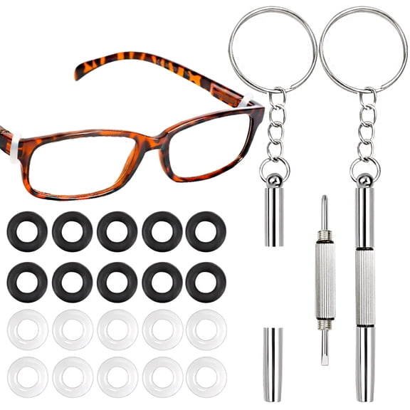 60pcs Glasses Frame Grips Hinge Tighteners Eyeglass Temple Tightener Silicone Hinge Rings Replacements with 2 Sets Screwdrivers and a Box Repair Kits for Spectacle Sunglasses Eyewear
