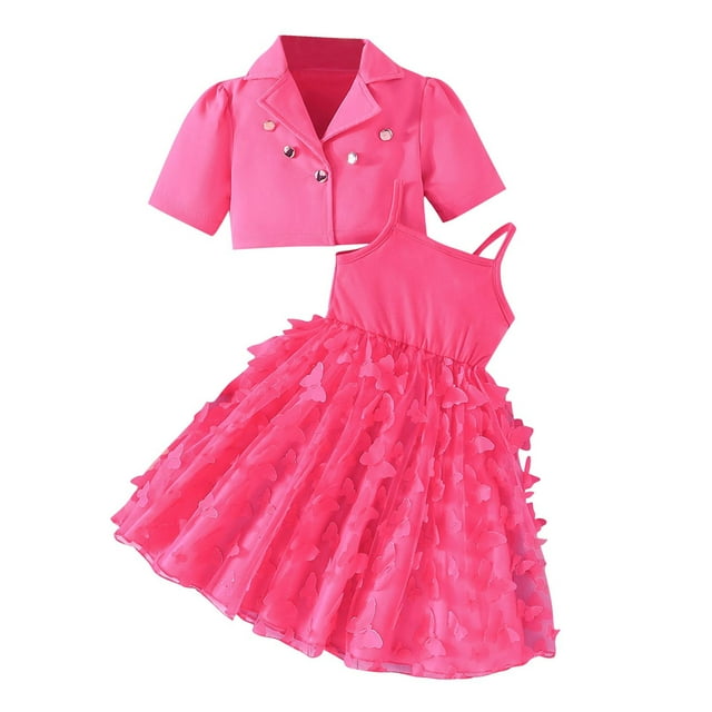 Odeerbi 3-9 Años Niñas Verano Tul Slip Vestido Con Chaqueta Blazer Recortada Conjunto Shrugs Traje Chaqueta Malla Falda Larga Conjunto de Dos Piezas