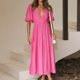 thumbnail image 1 of Puntoco Vestido De Manga Corta Con Cuello En V, Vestido De Verano De Manga Corta De Color Liso Para Mujer Rosa Rojo Xl, 1 of 9