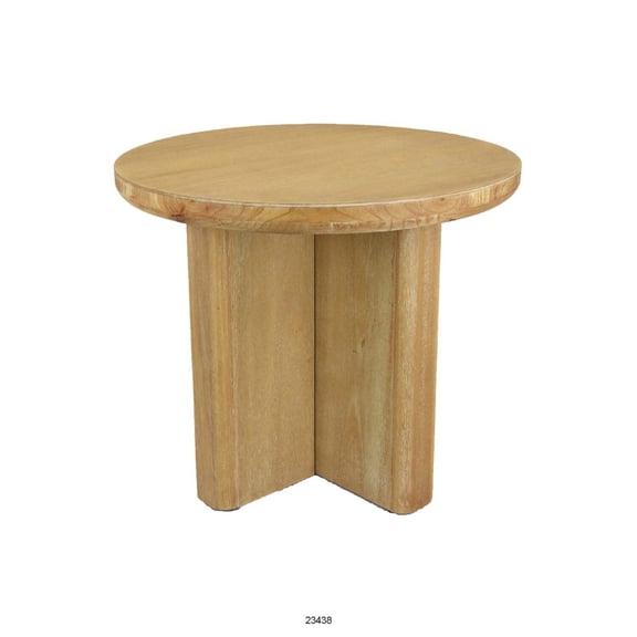Benjara Round Side End Table- X Shaped Paneled Legs- 24" Brown Wood