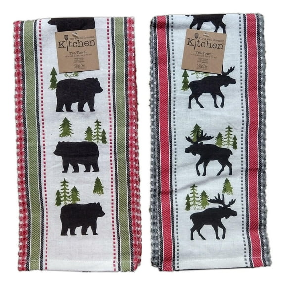 Set of 2 MOOSE & BEAR Simple Living Lodge Kitchen Tea Towel by Kay Dee Designs