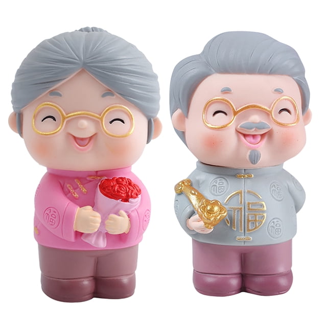Weiweiguan 2pcs Delicate Cake Decor Elder Statue Creative Cake Topper Birthday Bake Decor Pants Color Random