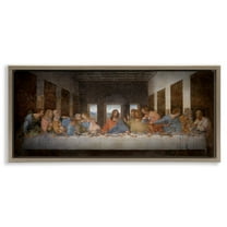 Stupell Industries Last Supper Religious Classical Painting Abstract Painting Brown Floater Framed Canvas Art Print Wall Art, 25 x 11