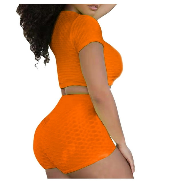 Ensemble de Yoga 2 Pcs pour Femmes, Hauts Courts à Manches Courtes, Shorts Taille Haute Sans Couture