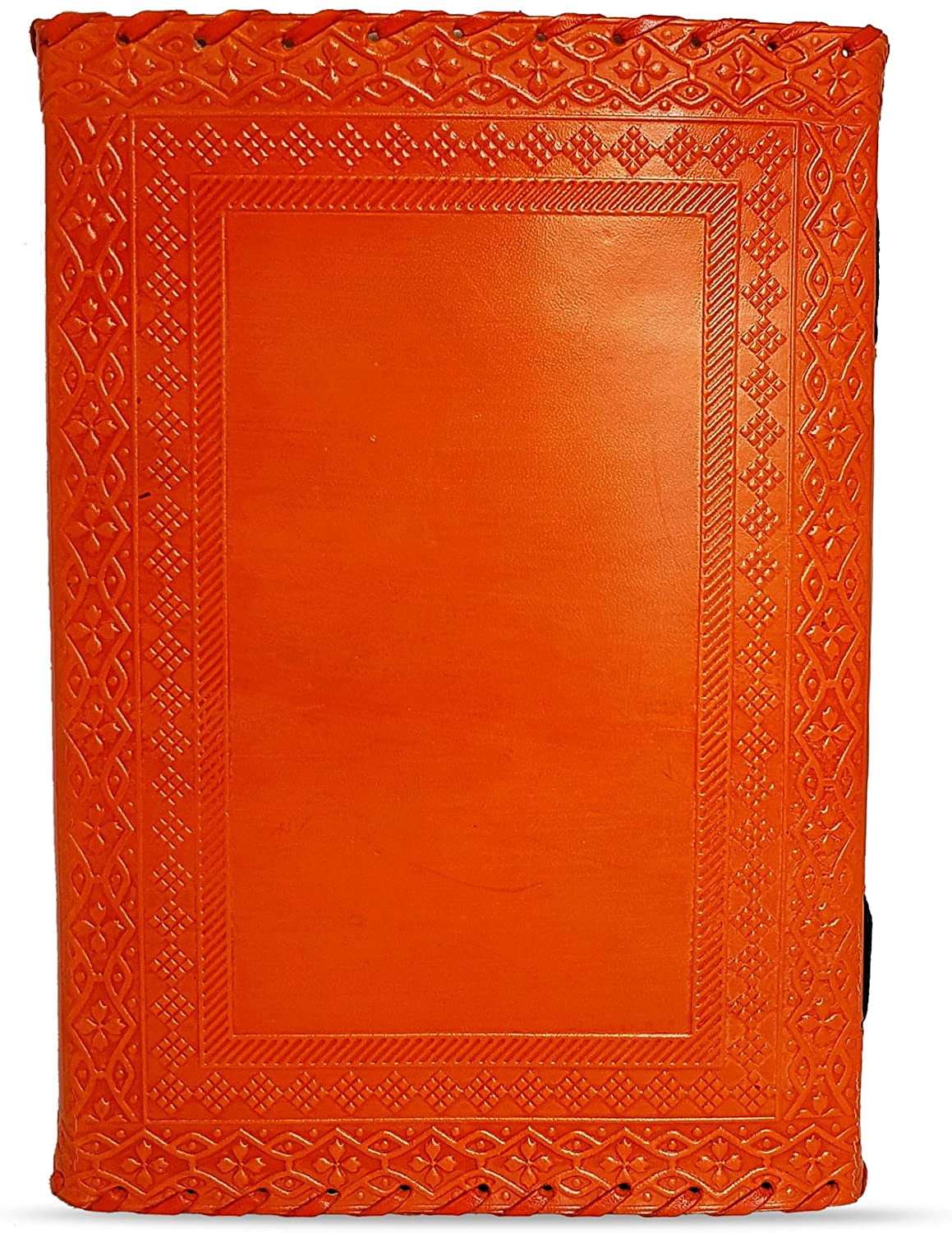 Jaald 10" Leather Journal Blank Notebook Handmade Travel Diary with Lock Writing Bullet Journal Christmas Gift Orange Sketchbook for Artists