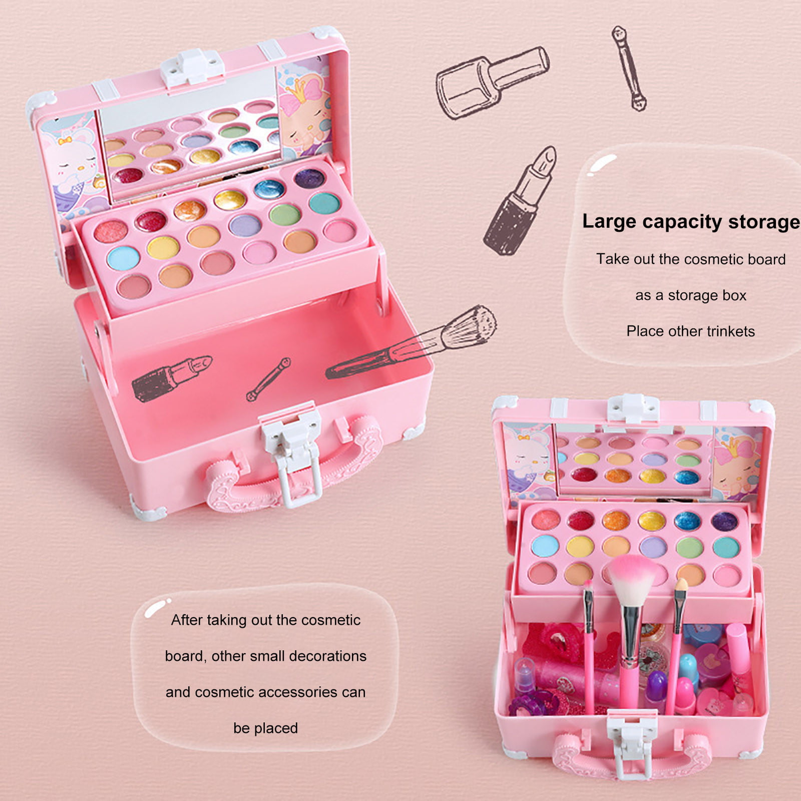 XTEILC Kids Makeup Kit for Girl, Washable Makeup Set Toy with Real