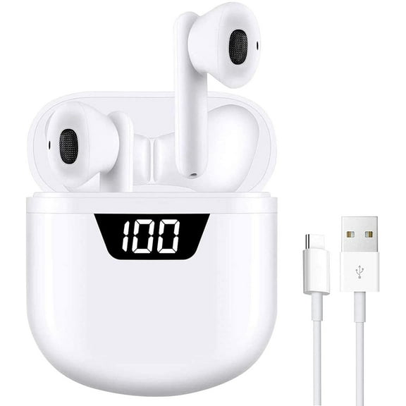 Wireless Earbuds Bluetooth 5.2 HD Mic Stereo Hands-Free Noise Reduction Touch Control in-Ear Earphones IPX7 Waterproof/24 Hours Playtime Fit for Work/Travel/Gym for iPhone/Android/Airpods (White)