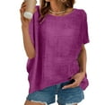 thumbnail image 3 of Karight Summer Tops for Women Plus Size Cotton Linen V Neck Short Sleeve Gauze Shirts Cute Loose Casual Comfy Blouses Trendy, 3 of 7