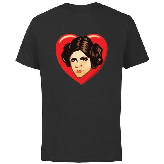 Star Wars Princess Leia Cartoon Heart Valentine - Short Sleeve Cotton T-Shirt for Adults - Customized-Black