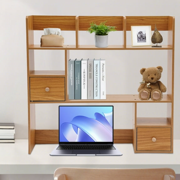 DENEST Desktop Bookshelf with Open Storage Compartment for Home Office Organization
