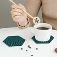 thumbnail image 6 of Fuzoiu Black And Teal Checkerboard Print Leather Coasters Set,Drink Coasters Set of 6,for Tabletop Protection, Durable PVC Coasters,Home Décor and Housewarming Gift,Hexagon, 6 of 7