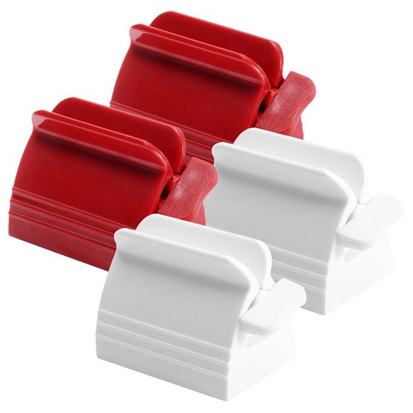KAKOWELY 4Pcs Plastic Toothpaste Squeezer Extruder Hand Style Thicken Desktop Ornament Multi Function Facial Cleanser Extruder for Home Hotel (White, Red),2.28"X1.85"X1.57"