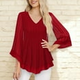thumbnail image 6 of ZyeKqe Womens Dressy Blouse Mesh Long Bell Sleeve Ruffle Layered Shirts V Neck Vintage Irregular Flowly Tunic Tops, 6 of 6