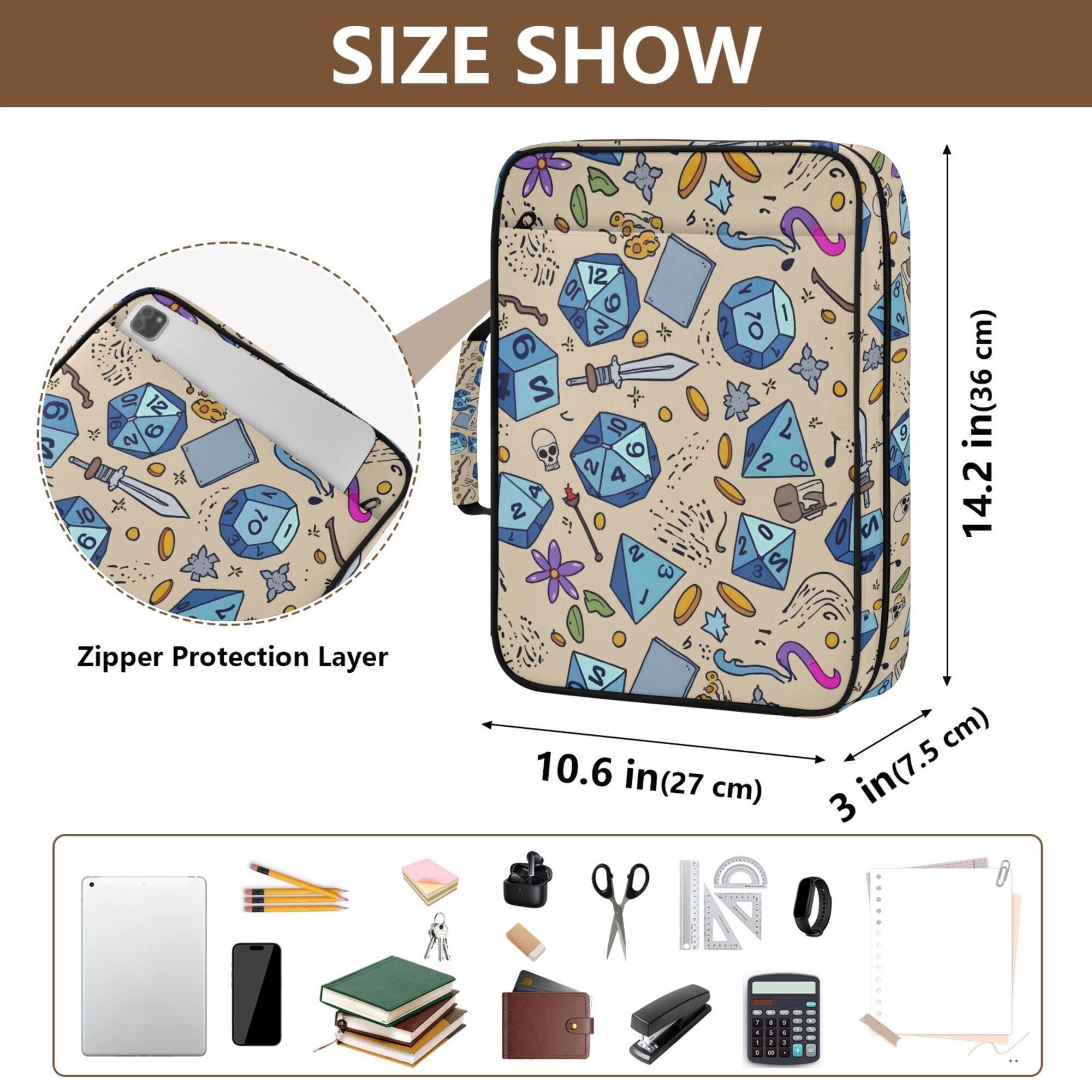 FORMRS Accordion File Folder A4 Size 7-Pocket Expanding Document Organizer Bag with 3 Ring Binder, Blue Dice Pattern