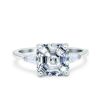 Simulated Cubic Zirconia Size-5 Asscher Cut Art Deco Wedding Engagement Ring Bridal Buttere 925 Sterling Silver