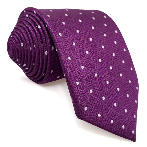 Dotty Necktie for Men Dark Magenta Purple Plum White Dots Medium 57.5"