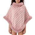 thumbnail image 6 of Fewfanhot Faux Fur Trim Plaid Print Poncho Cape, Thick Warm Fleece Lined Wrap Shrug Coat for Women Fall Winter, 6 of 6