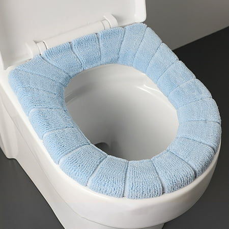 Riforla Bathroom Toilet Seat Cover Pads Soft Warmer Toilet Seat Cushion Cover Stretchable Washable Fiber Cloth Easy Installation Comfortable Toilet Lid Seat Cover Blue