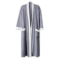 thumbnail image 5 of Mens Womens Bath Robes Long Sleeve Open Front Fleece Bathrobes with Pockets and Belt Color Block Thermal Warm Knee Length Loungewear Shower Robe, 5 of 6