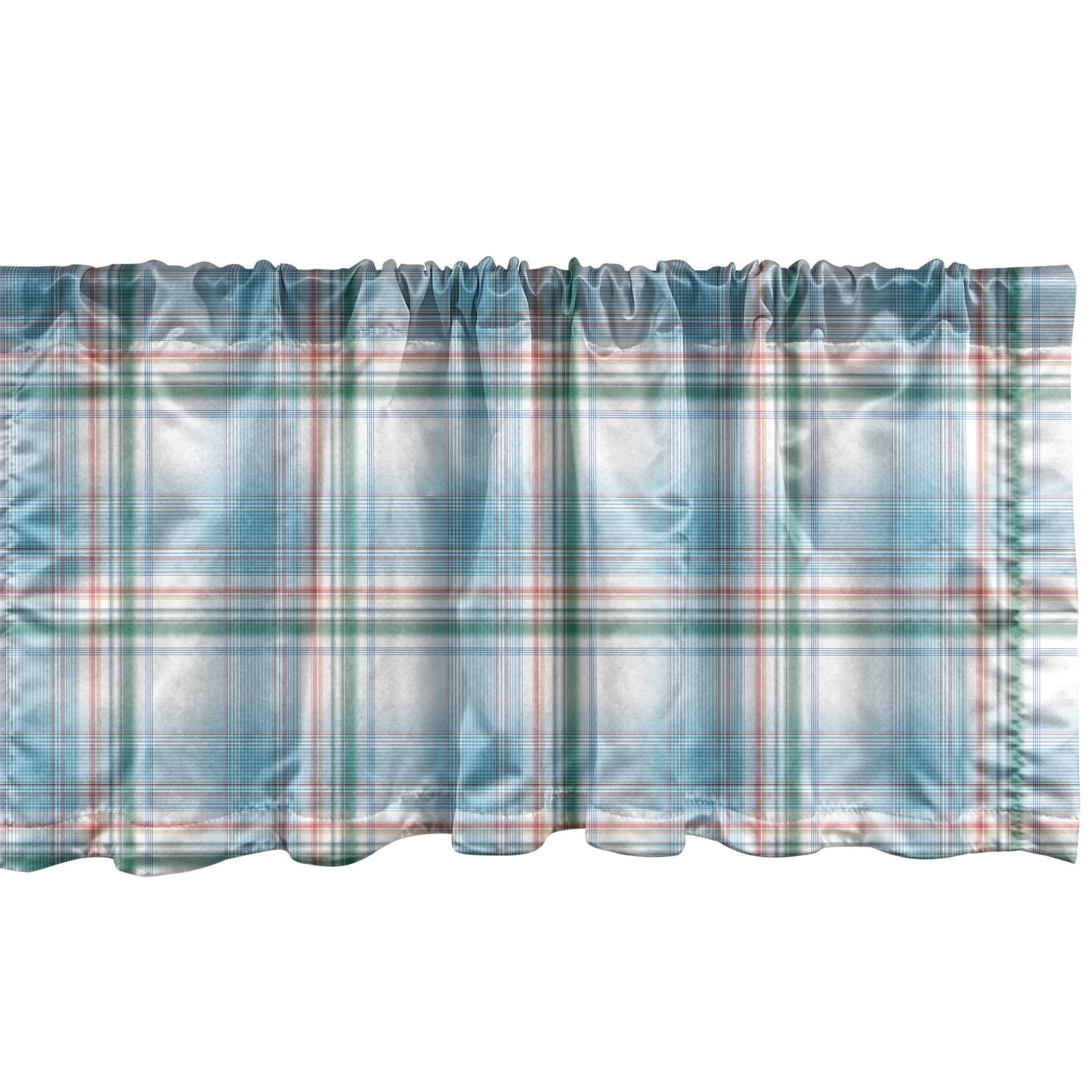 Ambesonne Checkered Window Valance, Pastel White Blue Checkered Pattern