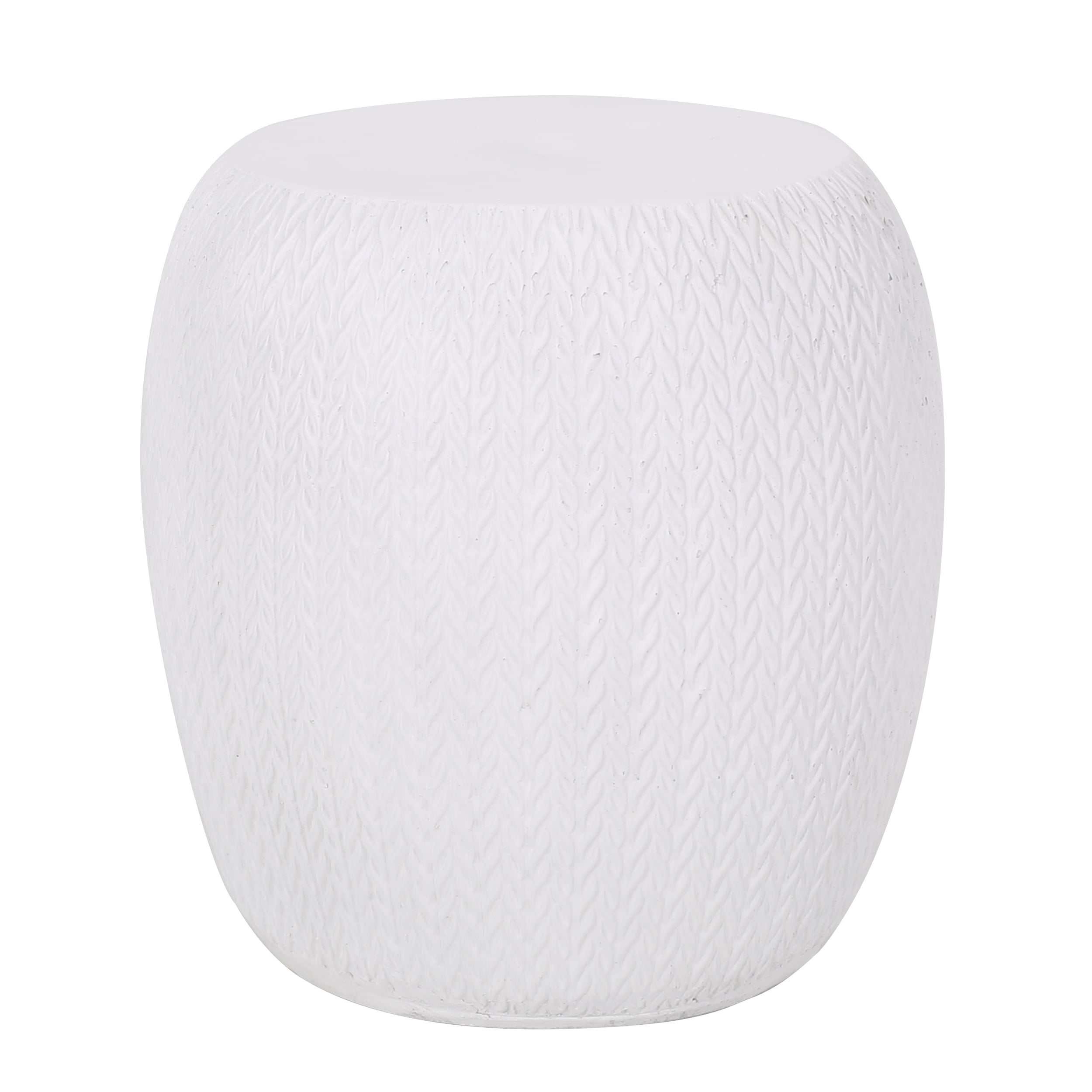 Outdoor Braided Texture Side Table, Lightweight Concrete Craft for Patio Garden, White