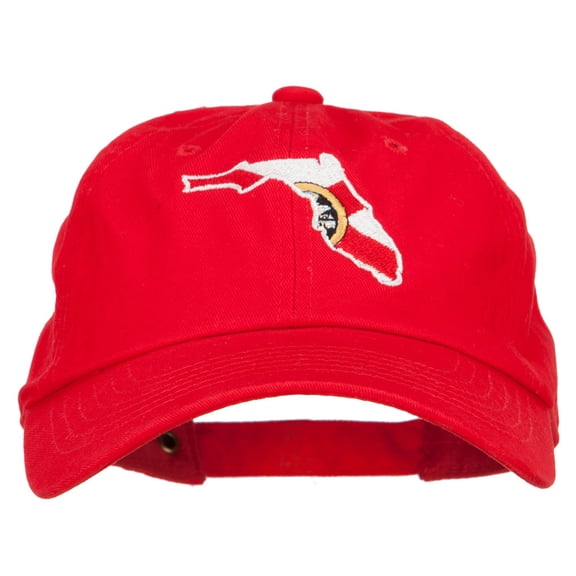 Florida State Flag Map Embroidered Unstructured Washed Cap - Red OSFM
