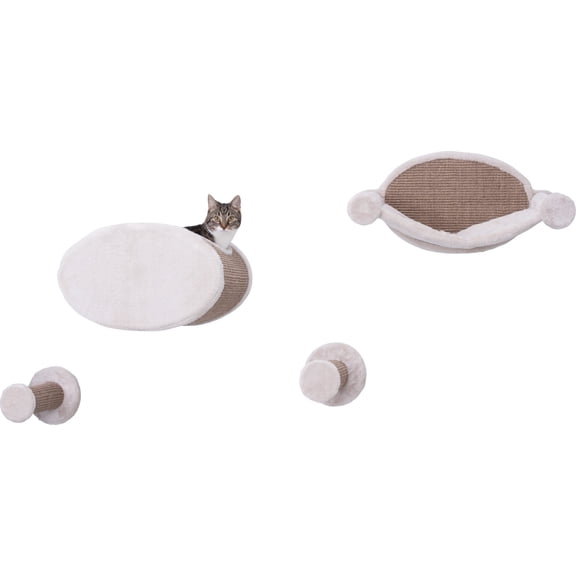 TRIXIE Plush & Sisal Cover Cat Perch with Steps Hammock & Condo, 4 Piece Set, Brown-Greige