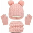 thumbnail image 2 of Kids Winter Beanie Hat Scarf Gloves Set Warm Knitted Cap with Pompom Neck Warmer Gaiter Fleece Mittens for Girls Boys, 2 of 4