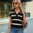thumbnail image 6 of Womens Short Sleeve Sweatshirt Summer V Neck Tops Casual Striped - Shirts Loose Fit Blouses Black S, 6 of 9