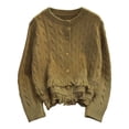 thumbnail image 4 of HCYSFG Womens Cable Knit Crewneck Long Sleeve Fringe Hem Relaxed Fit Textured Pullover Casual Everyday Layering Tops, 4 of 4