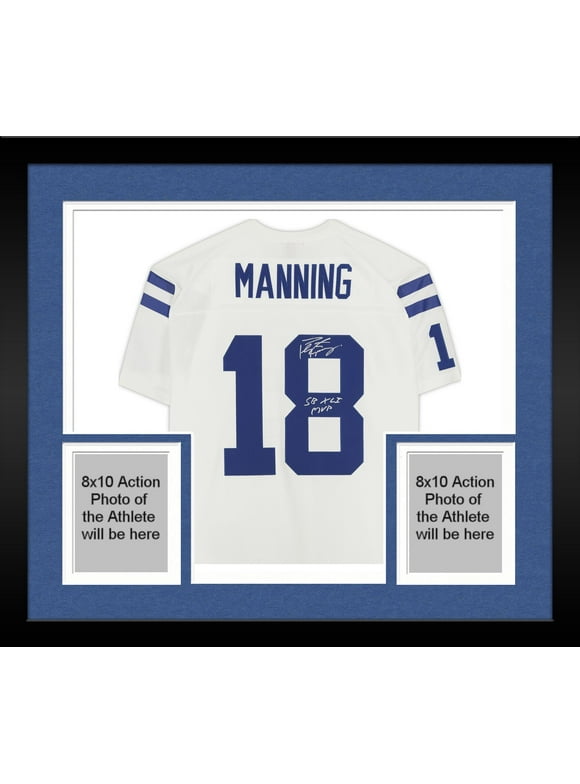 Framed Peyton Manning Indianapolis Colts Autographed White Mitchell & Ness Replica Jersey with "SB XLI MVP" Inscription - Fanatics Authentic Certified