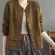 thumbnail image 3 of Chaquetas para mujer, ropa de moda coreana, holgadas, de gran tamaño, con cuello redondo, cárdigans sólidos, abrigos de manga larga con una sola botonadura, blusas para mujer, 3 of 4