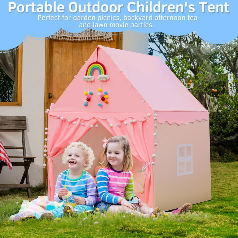 BSHAPPLUS Large Castle Kids Play Tent with Mat Star Light for