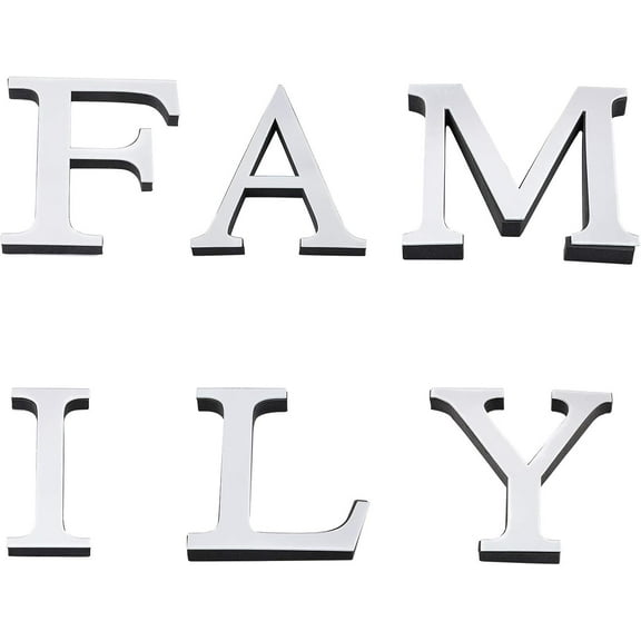 Family Sign Letters Acrylic Decorative 3D Mirror Wall Stickers for Living Room Bedroom Kitchen Wall Decoration (Silver)